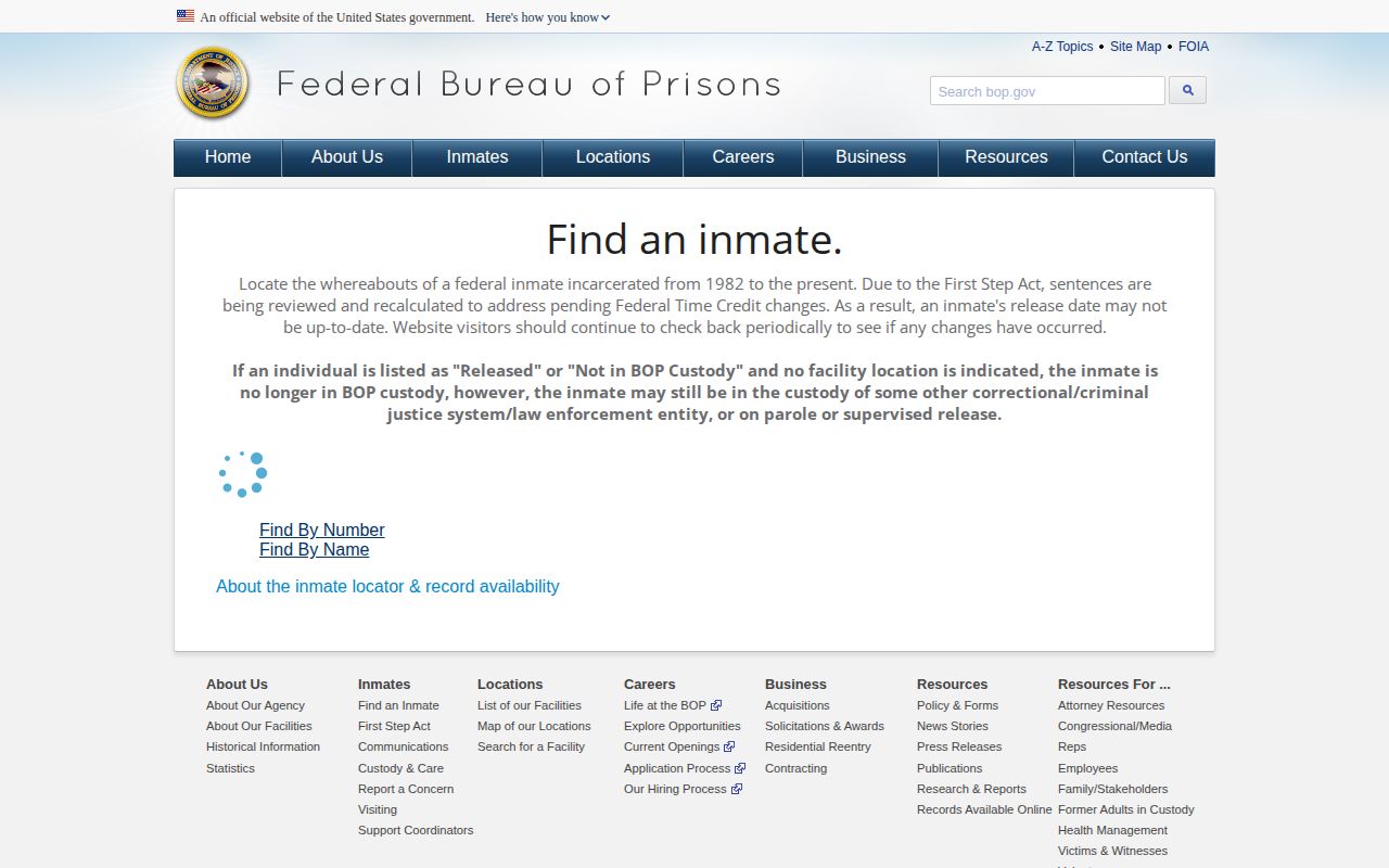 Federal Bureau of Prisons locator for released federal inmates