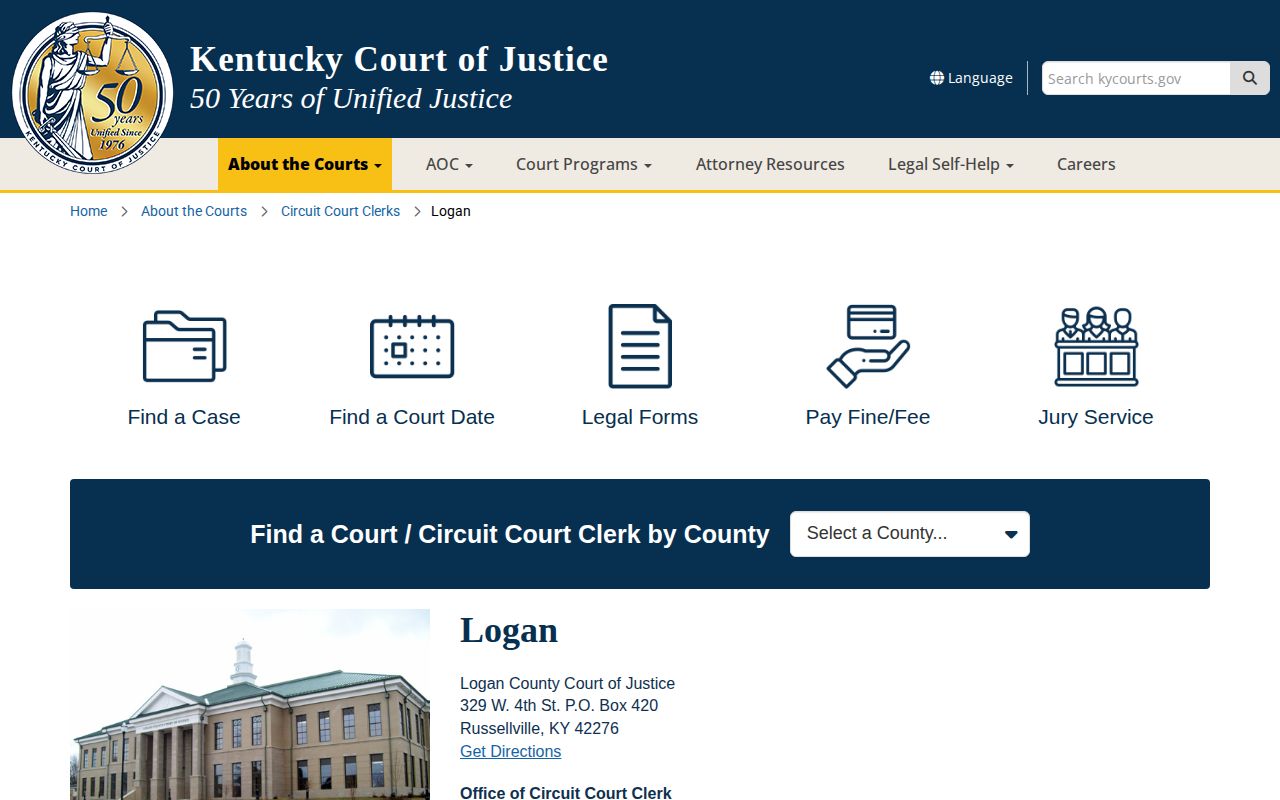 Official Logan County court clerk contact and case-record route