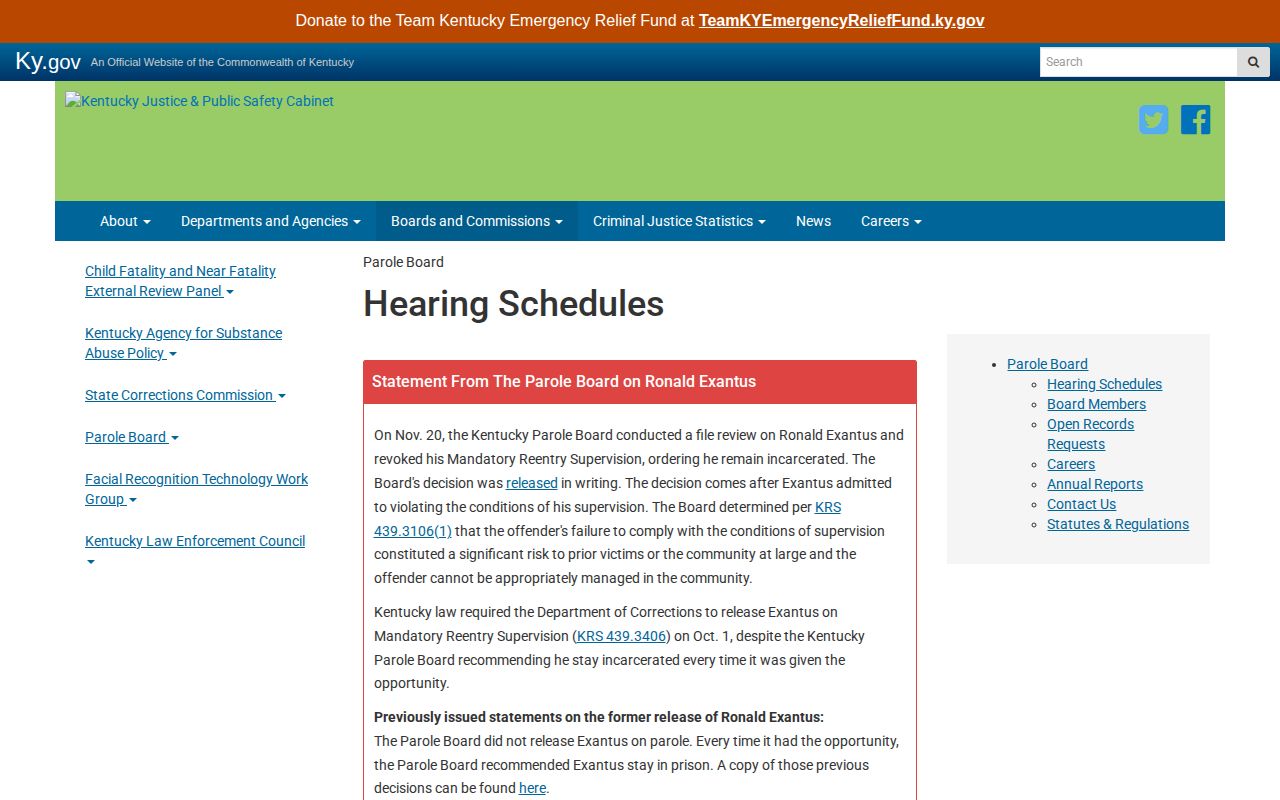 Logan County parole and probation hearing schedule records